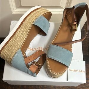 See By Chloe Light Blue Espadrille Wedges